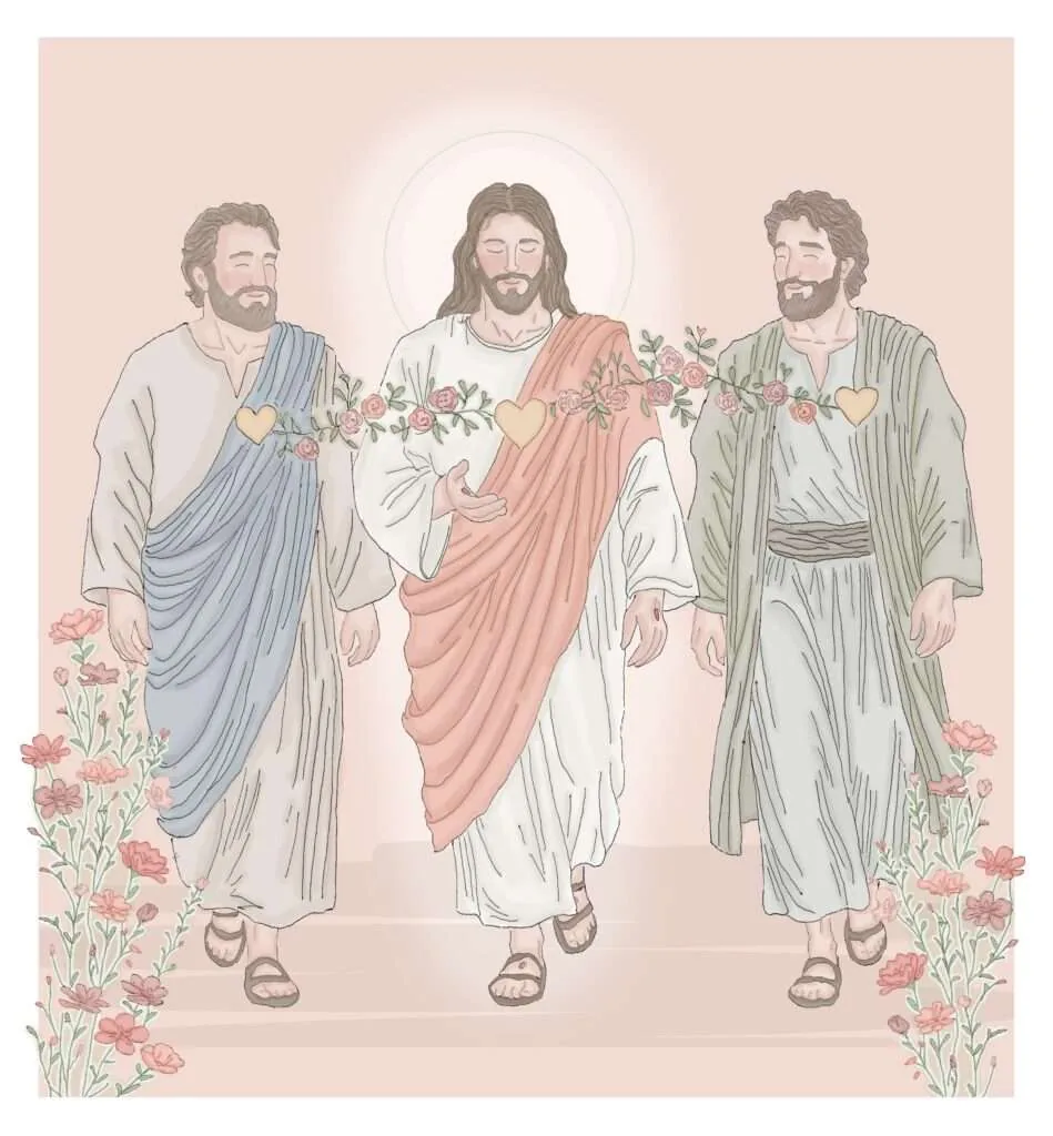 Representação de Jesus Cristo ressuscitado com um sorriso acolhedor, simbolizando a vitória sobre a morte e a paz da Páscoa.