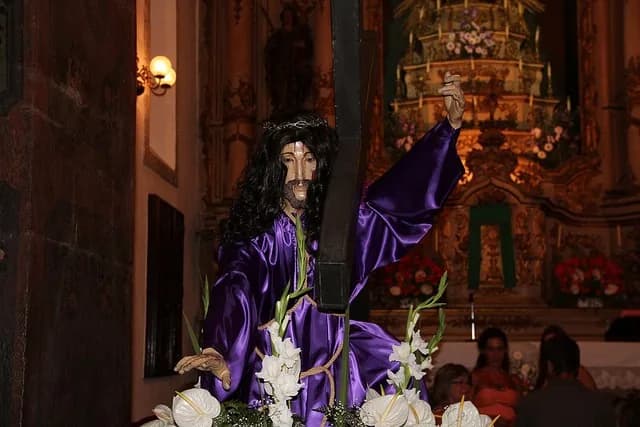 Jesus Cristo entrando em Jerusalém num burrico, simbolizando a sua chegada como um Rei humilde e pacífico.